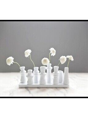 Bloomingville 8 Bud Flower Tray Vase White Glazed Stoneware Decor Propagating